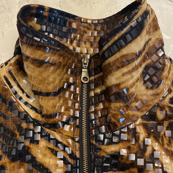 🌹Ruby Rd. Animal print woman’s jacket full zip up monk neck shinny squares sz16 - Picture 15 of 16
